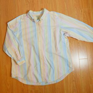 L.L.Bean Shirt Womens Large Pastel Multi Stripe Button Front Long Sleeve Cotton